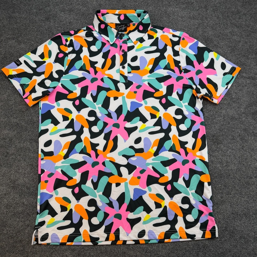 Sunday Swagger Polo Shirt Mens Medium Floral Carnival Golf Athletic Stretch